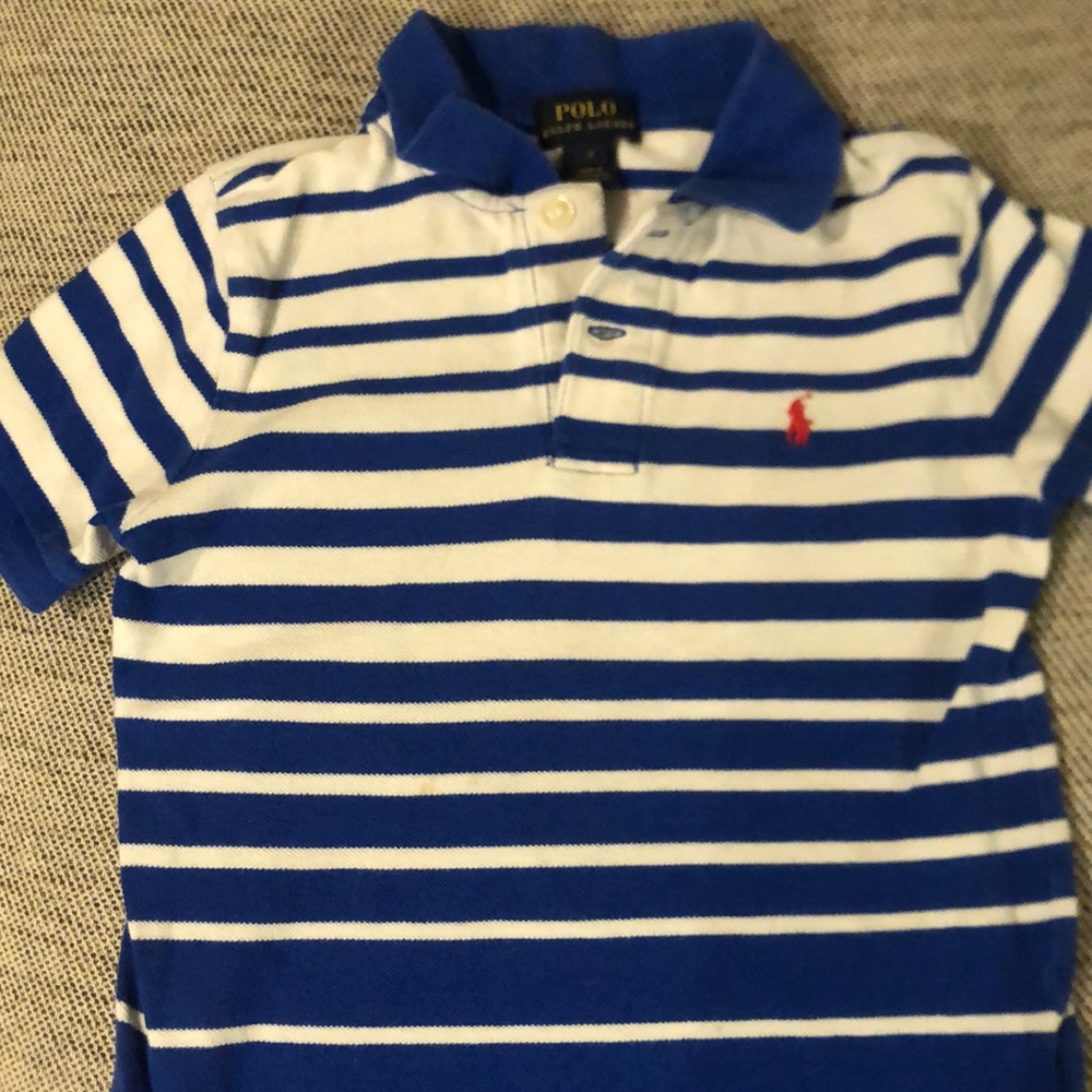 Ralph Lauren POLO boys size 7 blue stripped short sleeve polo shirt